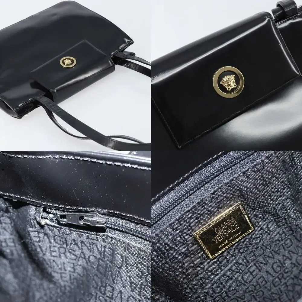 Gianni Versace Patent Leather Tote Bag Black